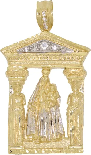 Men's 10k Two Tone Gold Round Cut Cubic Zirconia Virgin Mary with Baby Jesus Pendant, 2.80" x 1.60"