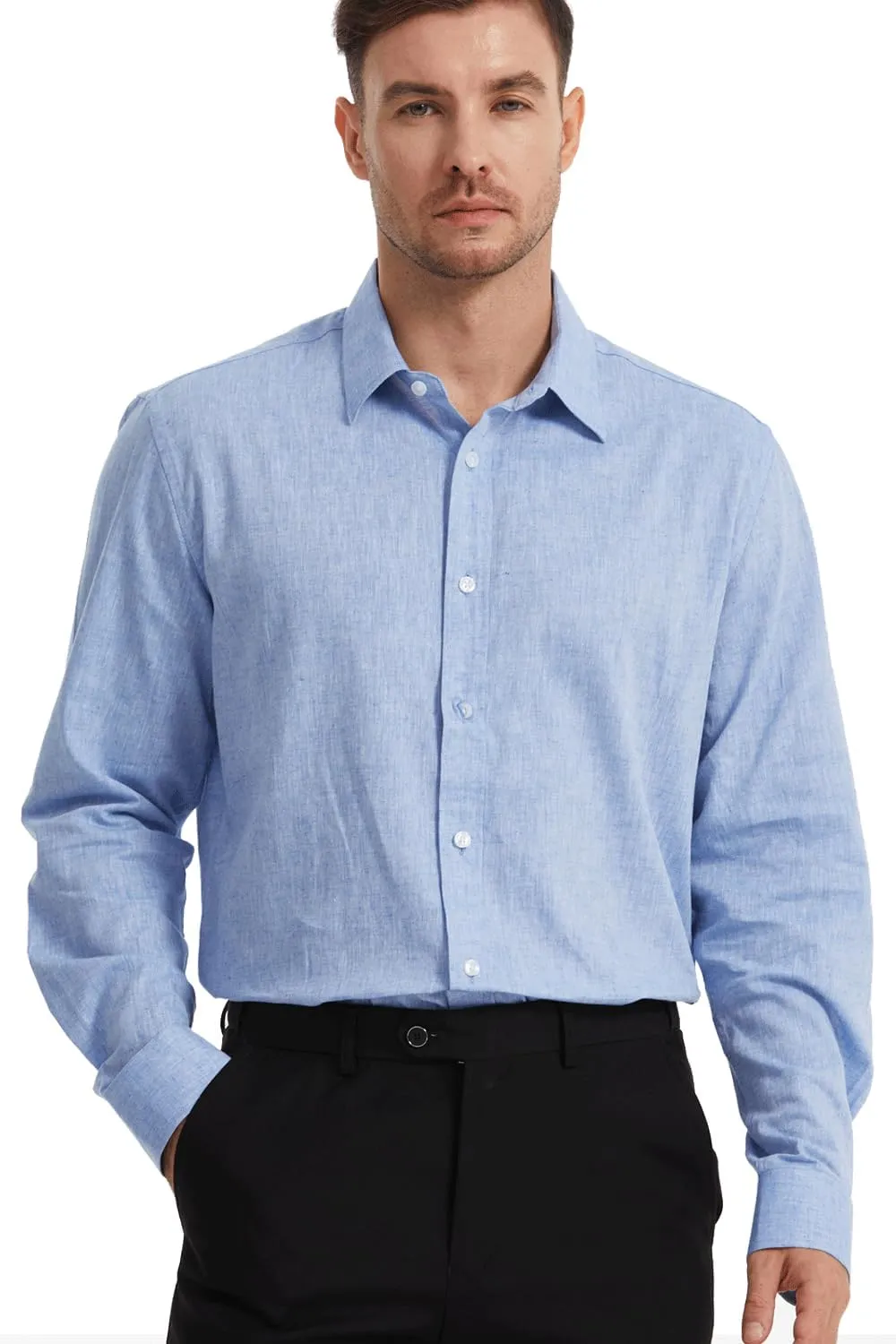 Mens Linen Shirt Vacation Casual Long Sleeve Button Down Shirt Men Striped Shirt