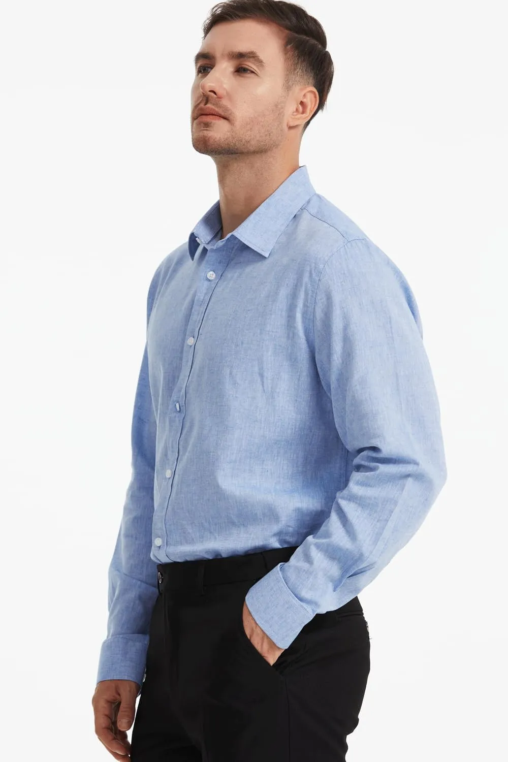 Mens Linen Shirt Vacation Casual Long Sleeve Button Down Shirt Men Striped Shirt
