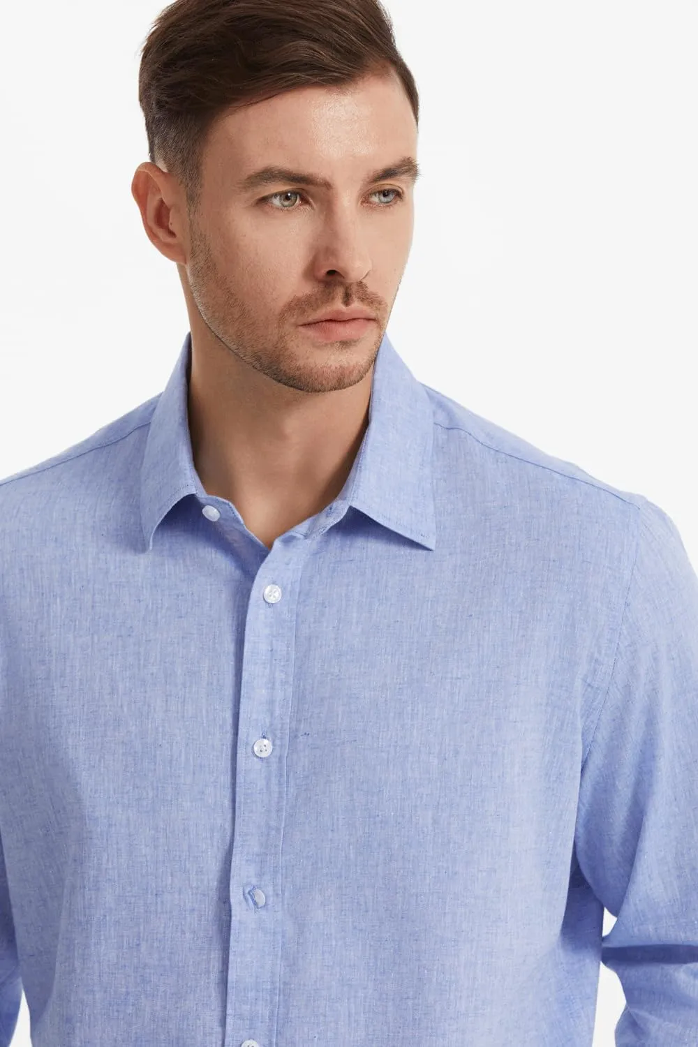 Mens Linen Shirt Vacation Casual Long Sleeve Button Down Shirt Men Striped Shirt