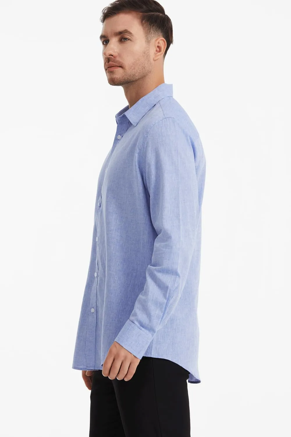Mens Linen Shirt Vacation Casual Long Sleeve Button Down Shirt Men Striped Shirt