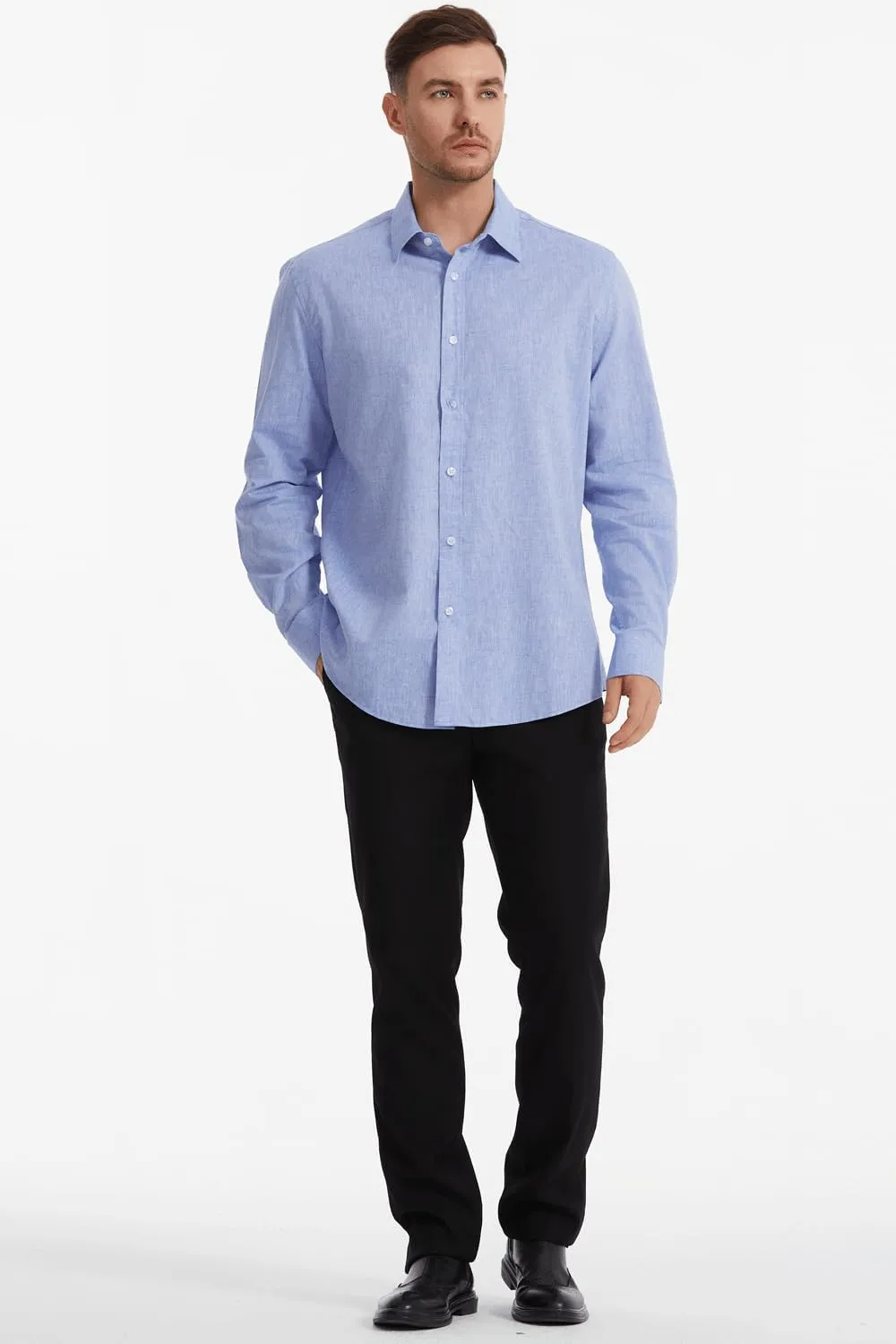 Mens Linen Shirt Vacation Casual Long Sleeve Button Down Shirt Men Striped Shirt