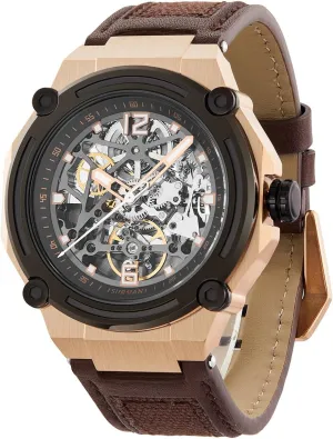 Men's Luxury Automatic Mechanical Skeleton Watch, 47mm Silver Case, Brown Leather Strap, Water Resistant, No Battery Needed, Pure Mechanical Power