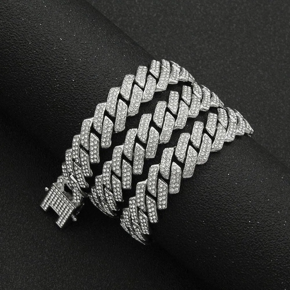 Mens Silver Gold Cuban Link Chain for Men Women Diamond Necklace Chain Iced Out Chain Miami Cuban Link Bracelet Men Hip Hop Jewelry for Men and Women Jewelry Gift