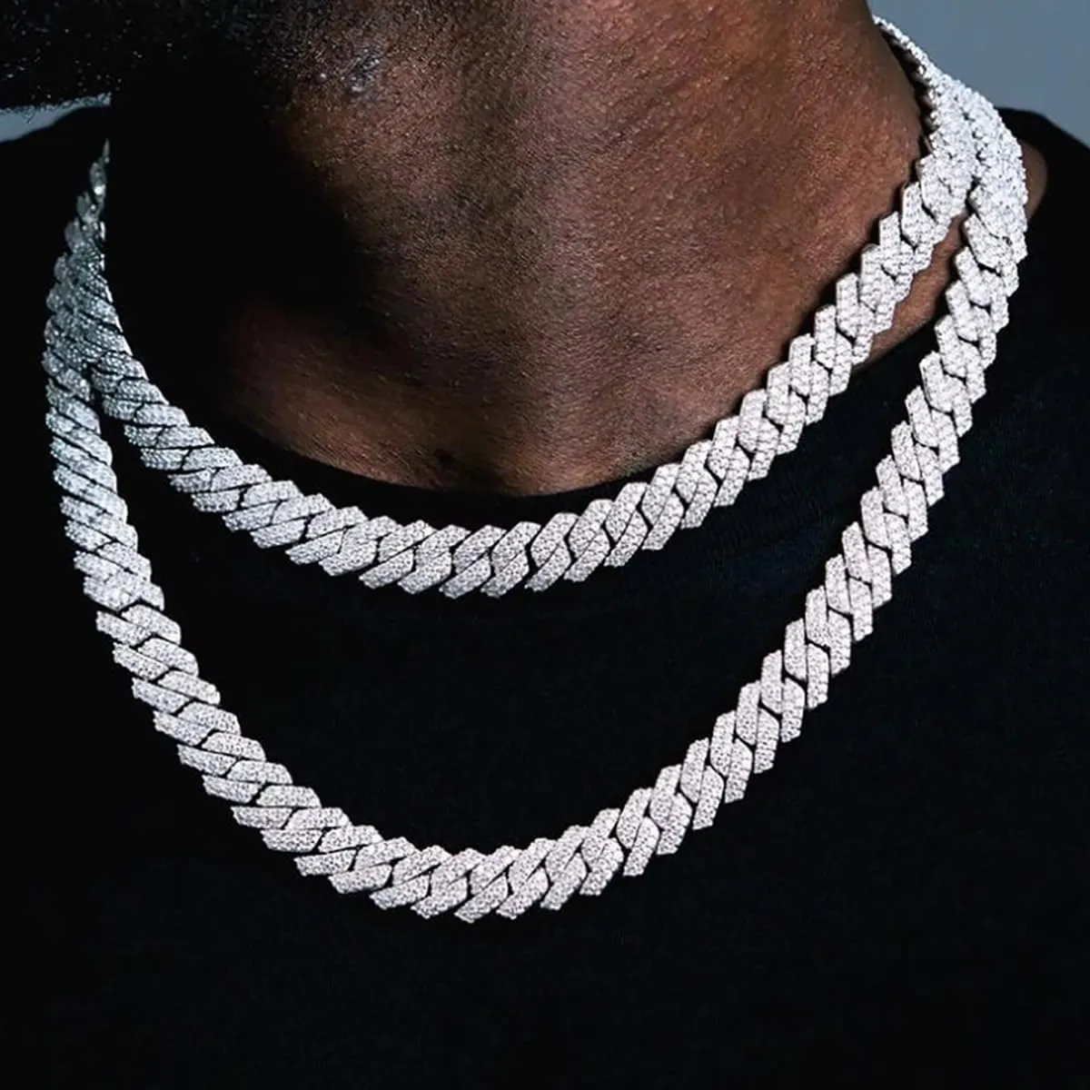 Mens Silver Gold Cuban Link Chain for Men Women Diamond Necklace Chain Iced Out Chain Miami Cuban Link Bracelet Men Hip Hop Jewelry for Men and Women Jewelry Gift
