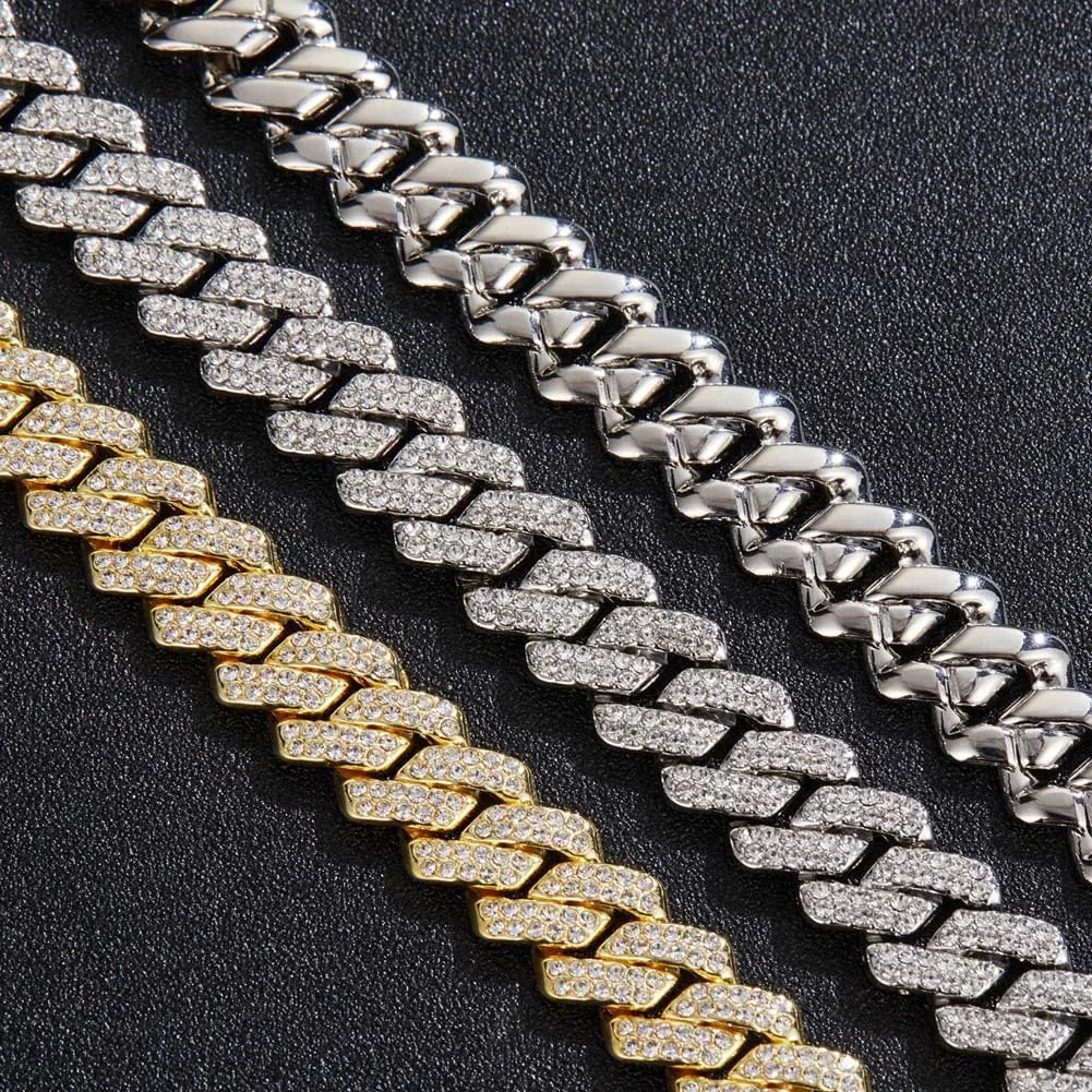 Mens Silver Gold Cuban Link Chain for Men Women Diamond Necklace Chain Iced Out Chain Miami Cuban Link Bracelet Men Hip Hop Jewelry for Men and Women Jewelry Gift