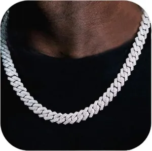 Mens Silver Gold Cuban Link Chain for Men Women Diamond Necklace Chain Iced Out Chain Miami Cuban Link Bracelet Men Hip Hop Jewelry for Men and Women Jewelry Gift