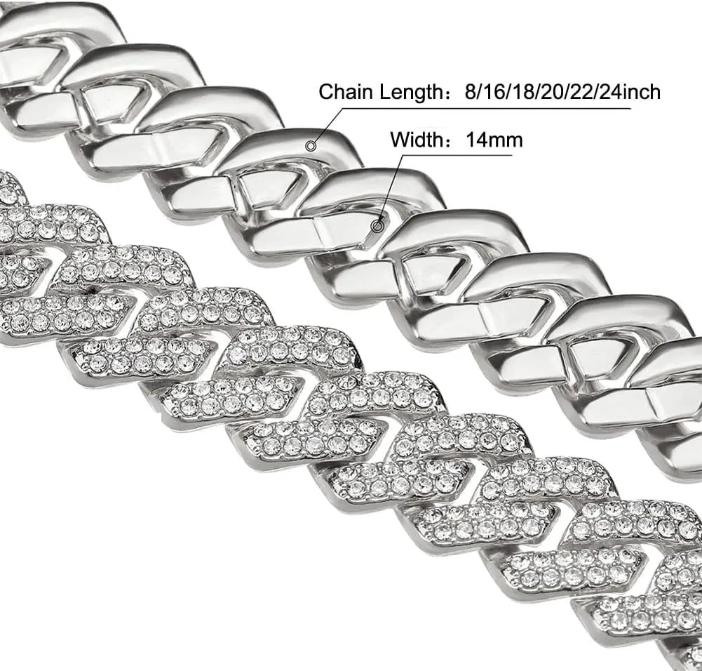Mens Silver Gold Cuban Link Chain for Men Women Diamond Necklace Chain Iced Out Chain Miami Cuban Link Bracelet Men Hip Hop Jewelry for Men and Women Jewelry Gift