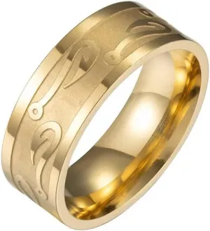 Mens Womens Gold Fishing Fish Hook Band Ring Stainless Steel Size 7-12 Stylish Engraved Rings Set: Gold, Black, and Silver Finish, Perfect for Couples, Fashion Statements, or Unique Gifts|Trendy Gifts