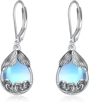 Mermaid/Daisy/Celtic Knot Earrings Moonstone Dangle Earrings S925 Sterling Silver Jewelry Gifts for Women Girls