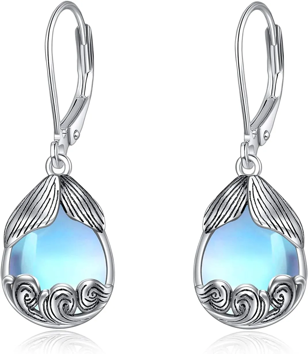 Mermaid/Daisy/Celtic Knot Earrings Moonstone Dangle Earrings S925 Sterling Silver Jewelry Gifts for Women Girls
