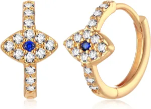 MEVECCO Gold Evil Eye Huggie Hoop Earrings 18K Gold Plated CZ Evil Eye Hoop Earrings Minimalist Handmade Earrings for Women
