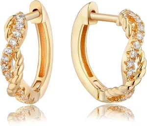 MEVECCO Gold Hoop Earrings for Women 18K Gold Plated Earrings with Shining Cubic Zriconia Twist Handmade Hoop Earrings for Everyday Jewelry