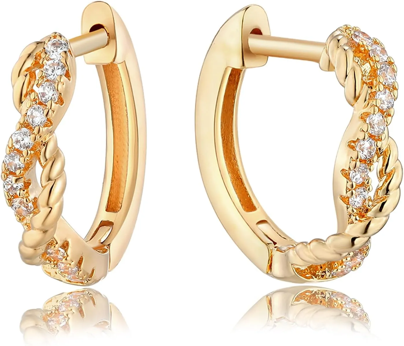 MEVECCO Gold Hoop Earrings for Women 18K Gold Plated Earrings with Shining Cubic Zriconia Twist Handmade Hoop Earrings for Everyday Jewelry