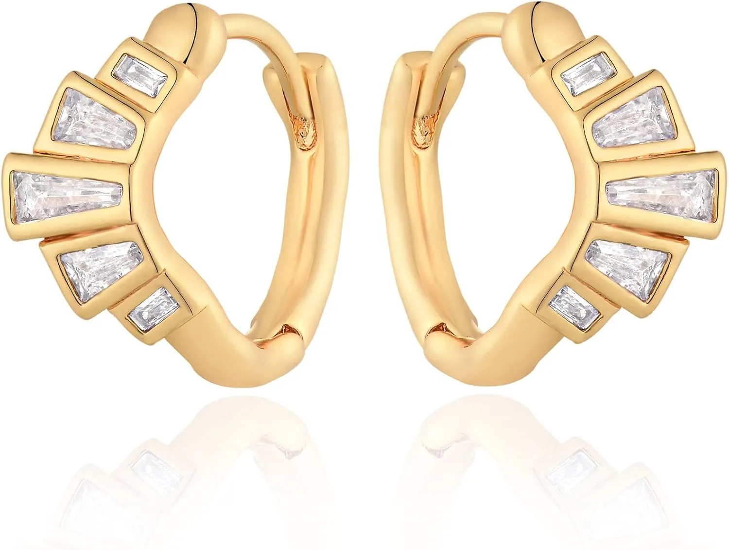 MEVECCO Gold Huggie Hoop Earrings 18K Gold Plated Cubic Zircon Hoop Earrings Minimalist Handmade Earrings for Women
