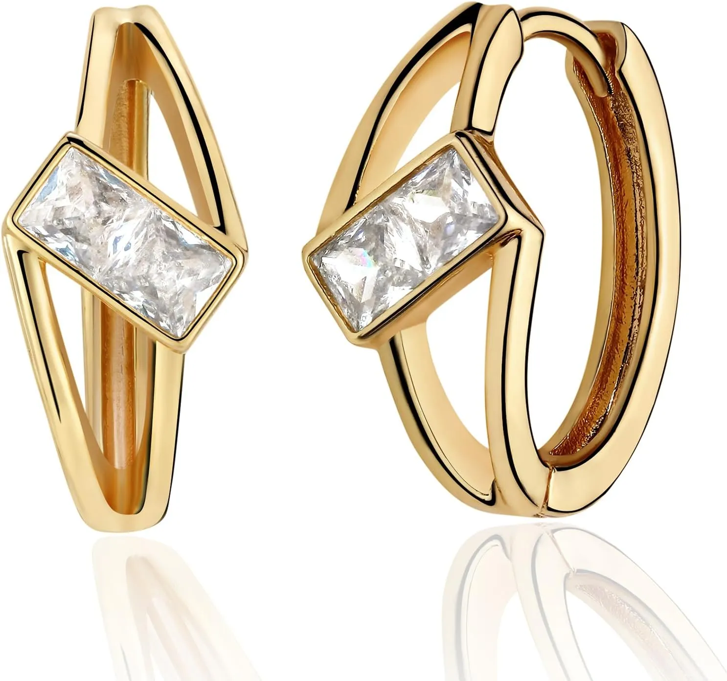 MEVECCO Gold Huggie Hoop Earrings 18K Gold Plated Cubic Zirconia Square Hoop Minimalist Handmade Earrings for Women