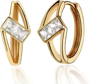 MEVECCO Gold Huggie Hoop Earrings 18K Gold Plated Cubic Zirconia Square Hoop Minimalist Handmade Earrings for Women