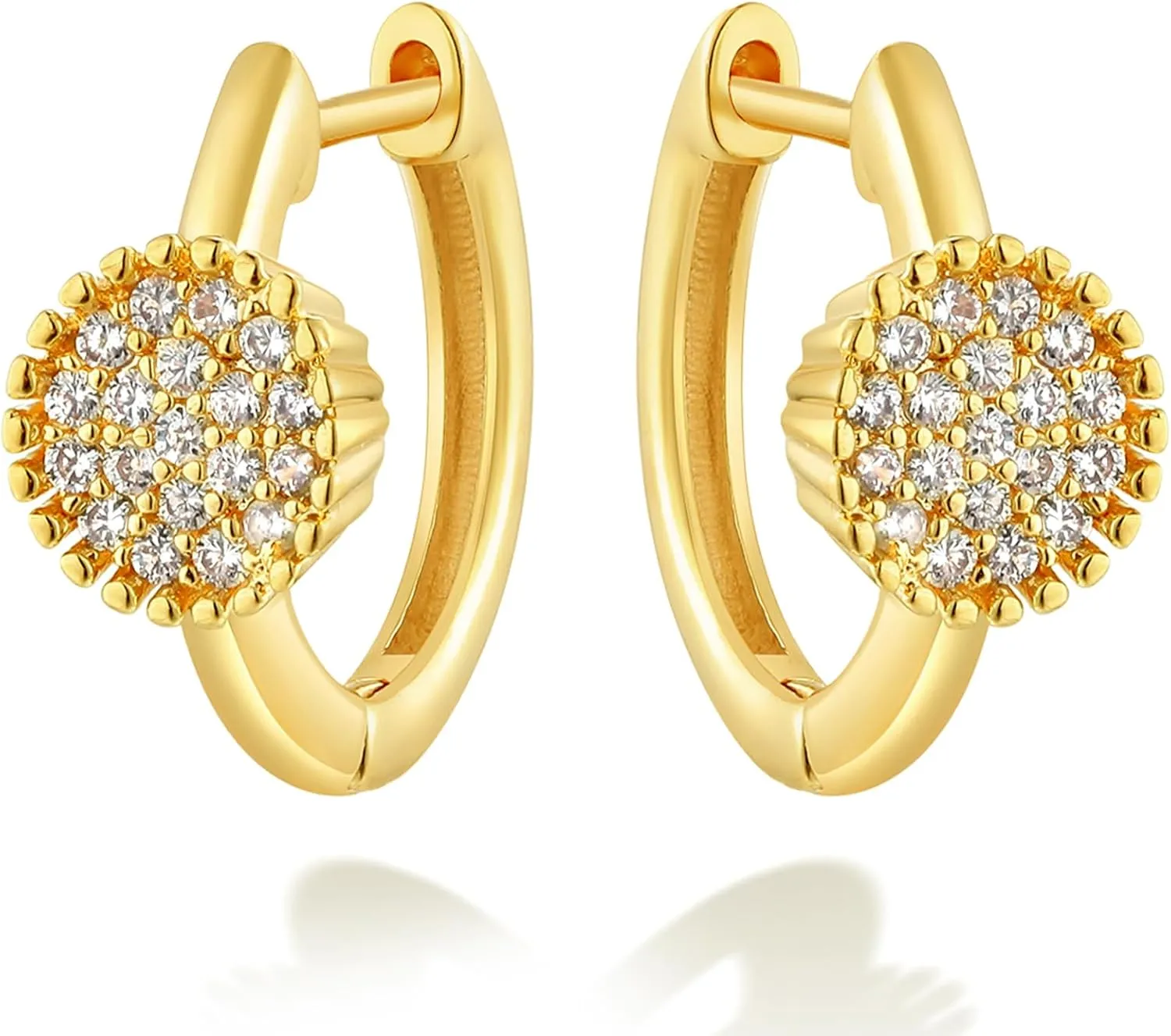 MEVECCO Gold Huggie Hoop Earrings 18K Gold Plated Cubic Zirconia Sun Flower Hoop Minimalist Handmade Earrings for Women