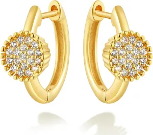 MEVECCO Gold Huggie Hoop Earrings 18K Gold Plated Cubic Zirconia Sun Flower Hoop Minimalist Handmade Earrings for Women
