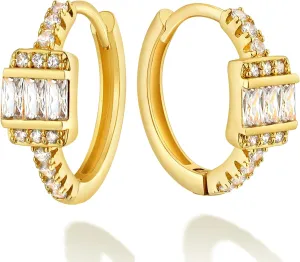 MEVECCO Gold Huggie Hoop Earrings 18K Gold Plated CZ Hoop Earrings Minimalist Handmade Earrings for Women