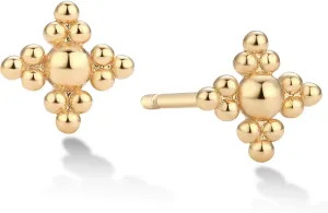 MEVECCO Tiny Beads Stud Earrings for Women 18K Gold Plated Stud Earrings Dainty Pave CZ Mini Cute Flower Simple Delicate Minimalist Stud Earrings Gift for Her