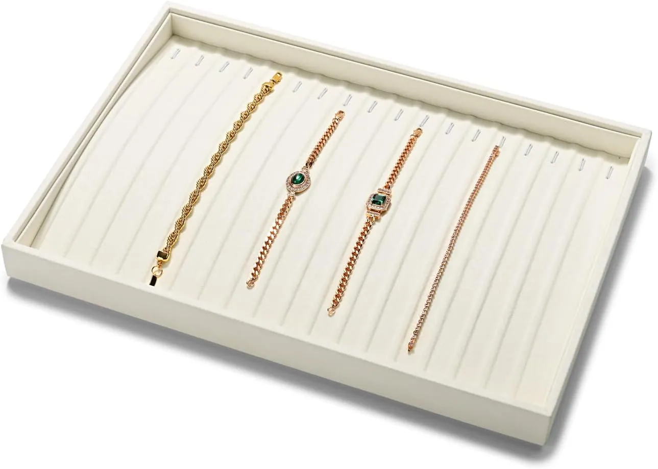 Microfiber Necklace Bracelet Tray Jewelry Tray Necklace Bracelet Holder Organizer (Beige)