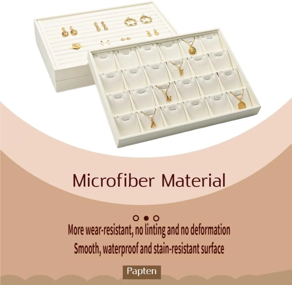 Microfiber Necklace Bracelet Tray Jewelry Tray Necklace Bracelet Holder Organizer (Beige)