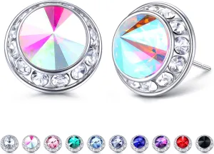 MILACOLATO Rhinestone Dance Competition Earrings Hypoallergenic Sterling Silver Post Stud Earrings 15mm Halo Crystal Stud Earrings for Dance Competitions Stage Opera Performance Wedding Bridal Earrings for Women