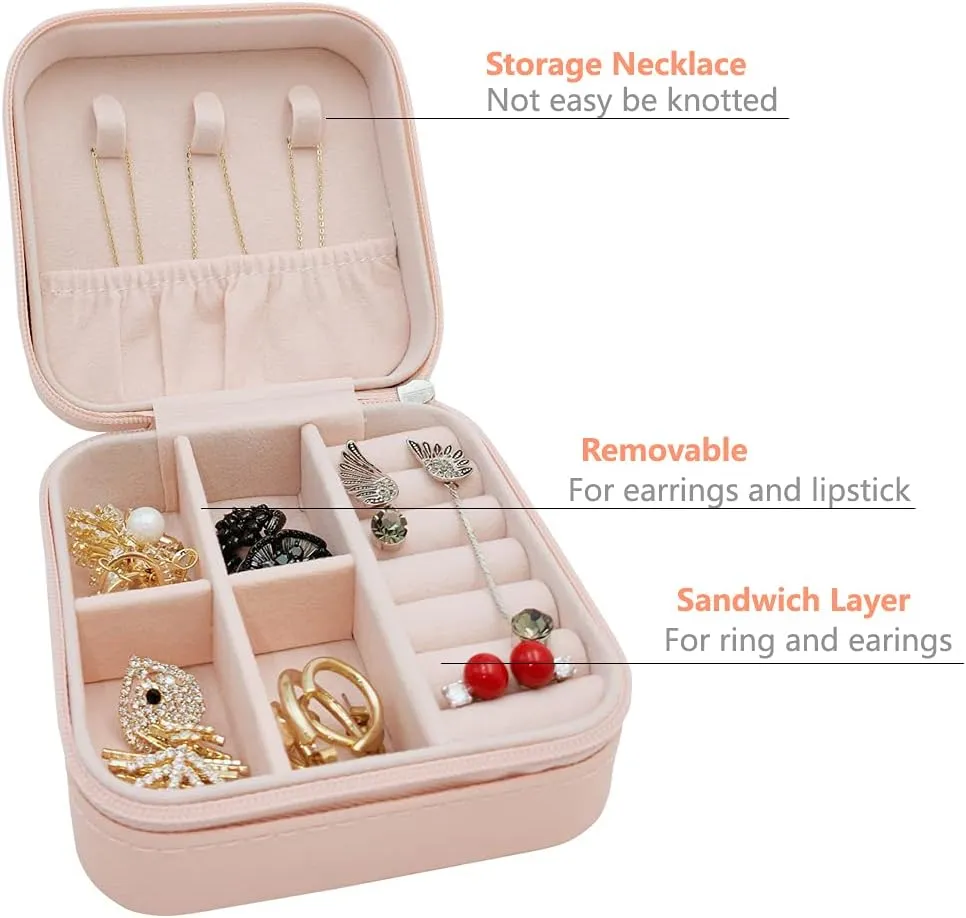 Mini Jewelry Travel Case,Small Jewelry Organizer, Portable Jewelry Box Travel Mini Storage Organizer Portable Display Storage Box For Rings Earrings Necklaces (Pink)