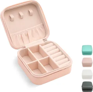 Mini Jewelry Travel Case,Small Jewelry Organizer, Portable Jewelry Box Travel Mini Storage Organizer Portable Display Storage Box For Rings Earrings Necklaces (Pink)