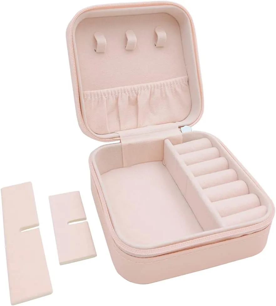 Mini Jewelry Travel Case,Small Jewelry Organizer, Portable Jewelry Box Travel Mini Storage Organizer Portable Display Storage Box For Rings Earrings Necklaces (Pink)