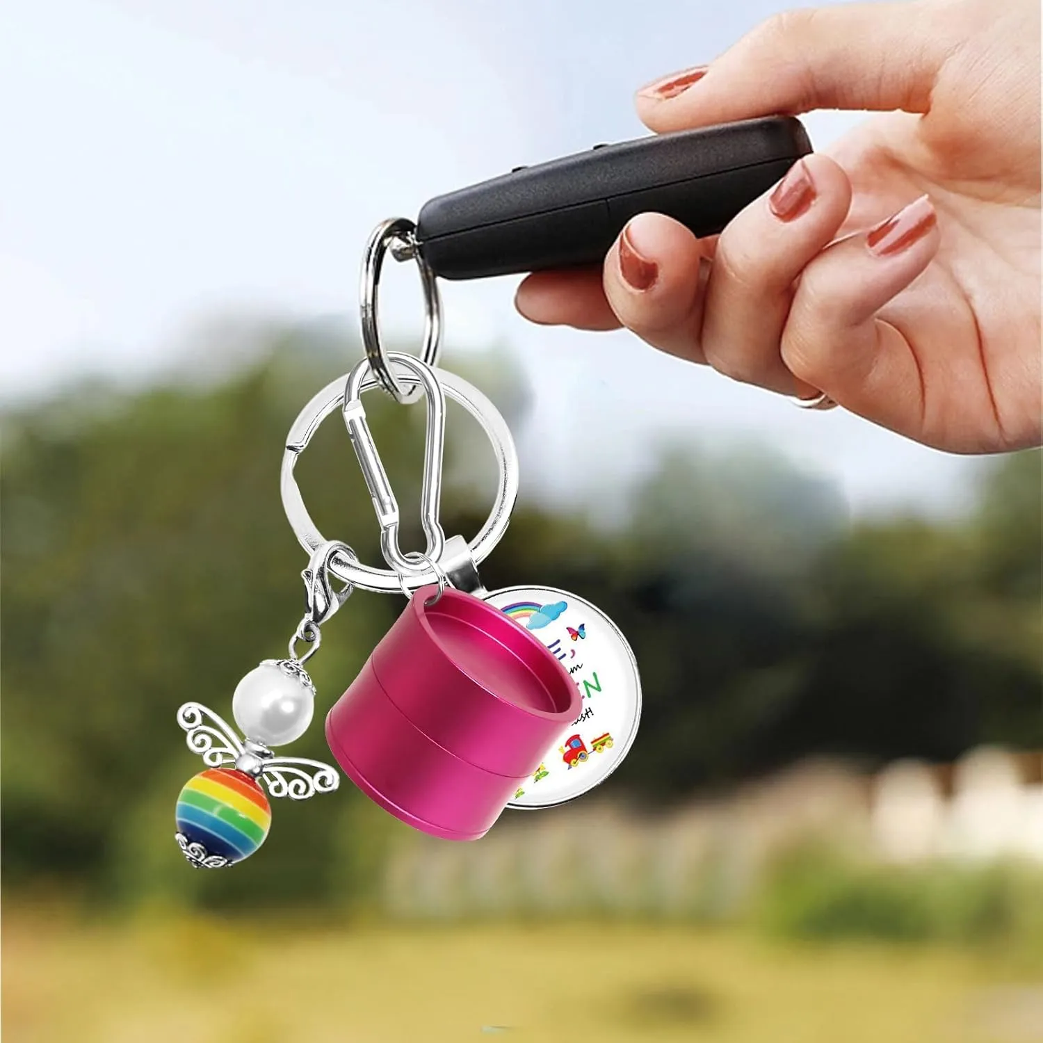 Mini Travel Ring Holder Keychain, Portable Jewelry Holder Keychain with Protective Sponge, Small Necklace Earrings Case for Gym Sports Bag Purse