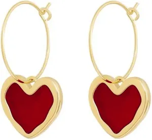Minimalist Red Heart Hoop Earrings Gold Plated Dainty Charm Enamel Love Heart Small Lightweight Dangle Drop Earrings for Women Birthday Prom Party Holiday Valentines Day Fashion Jewelry Gifts