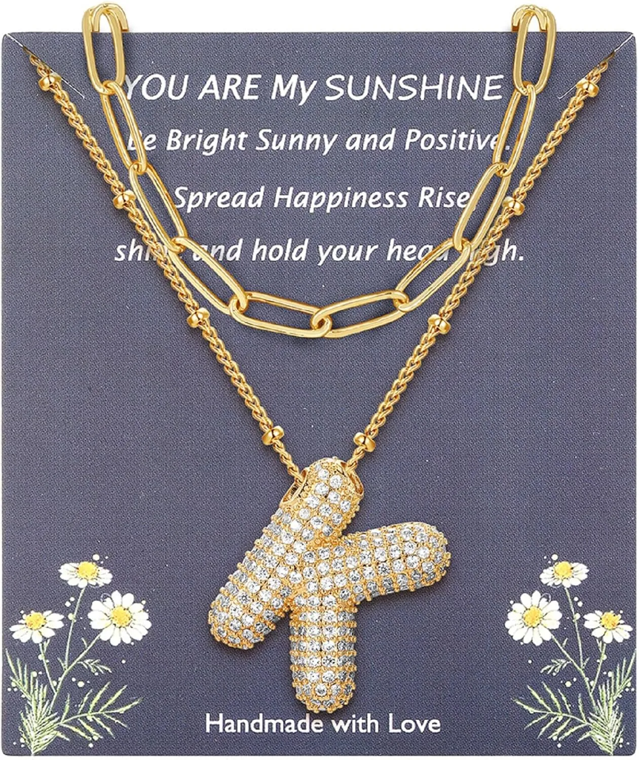 MJartoria Letter Necklace Gold for Women, Layered Balloon Cubic Zirconia Initial Pendant Necklace, Trendy Dainty Chain Letter Necklace Jewelry Birthday Gifts