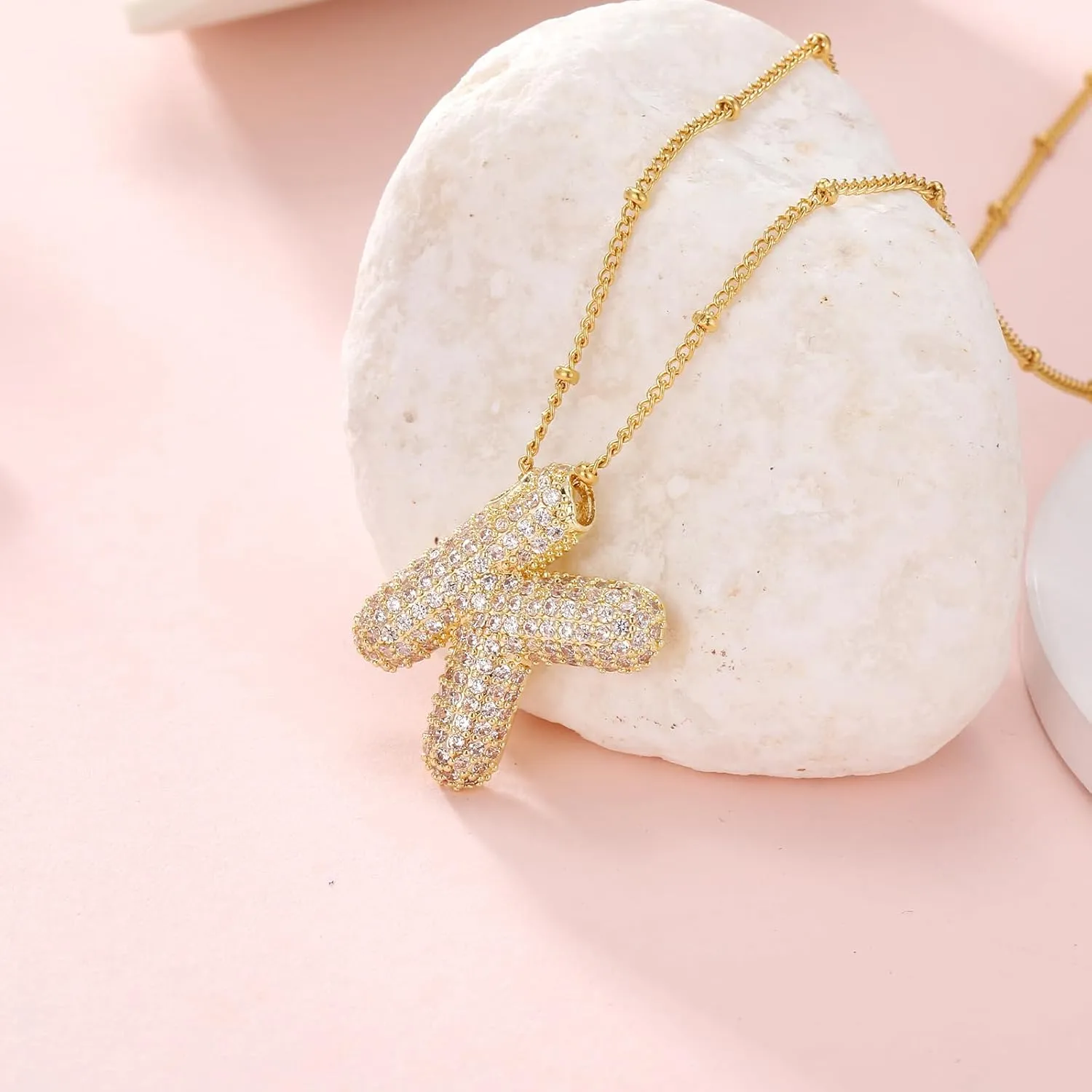 MJartoria Letter Necklace Gold for Women, Layered Balloon Cubic Zirconia Initial Pendant Necklace, Trendy Dainty Chain Letter Necklace Jewelry Birthday Gifts