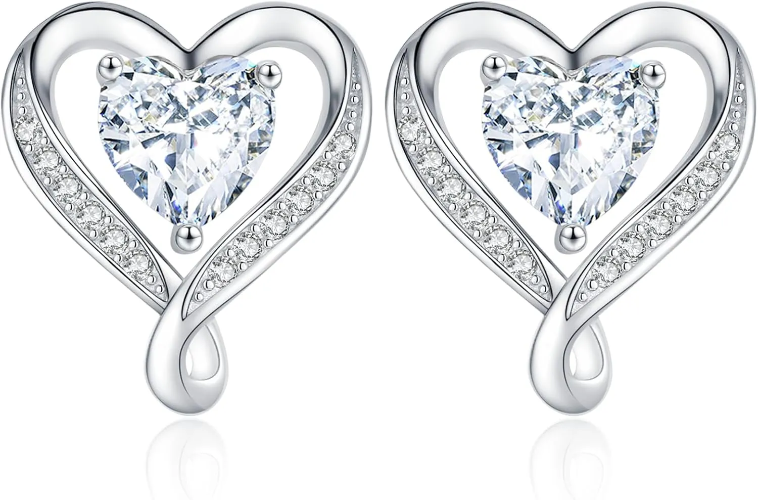 Moissanite Heart Stud Earrings for Women, 0.6-3 Cts Lab Created Diamond 18K White Gold Plated 925 Sterling Silver Studs, Anniversary Present for Wife Women, Jewelry Birthday Gift for Girlfriend