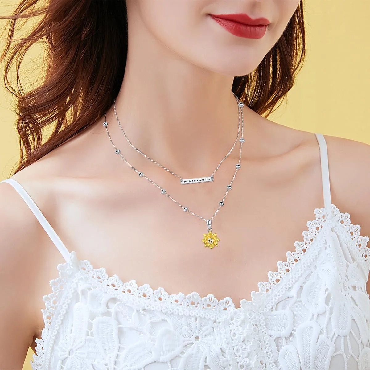 MONGAS layered Necklace Sterling Silver Music/Mountain/Cat/Penguin/Compass/Sunflower/Violin/Horseshoe/Anchor/Star of David Pendant Necklace Layered Necklace For Women
