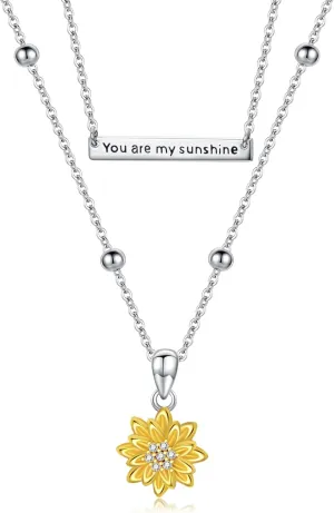 MONGAS layered Necklace Sterling Silver Music/Mountain/Cat/Penguin/Compass/Sunflower/Violin/Horseshoe/Anchor/Star of David Pendant Necklace Layered Necklace For Women