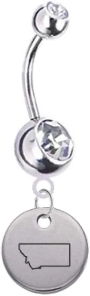Montana State Silhouette Belly Button Navel Ring - Customize Gem Color