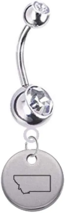 Montana State Silhouette Belly Button Navel Ring - Customize Gem Color