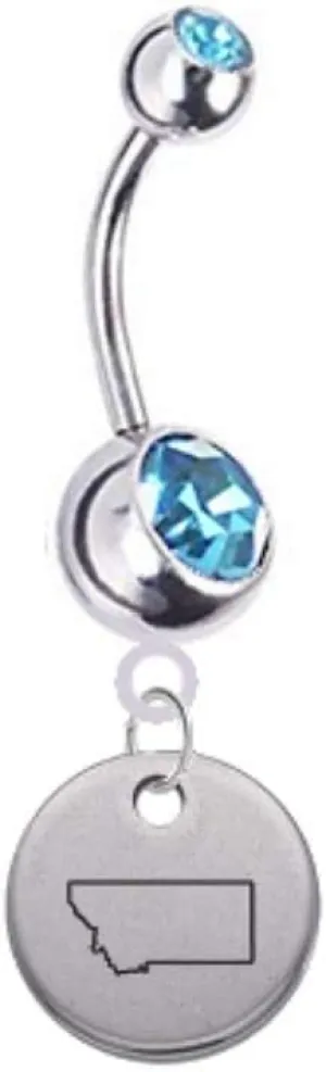 Montana State Silhouette Belly Button Navel Ring - Customize Gem Color