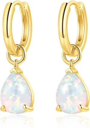 Moverable Drop Dangle Earrings for Women 14K White Gold/Rose Gold Plated Small Huggie Hoop Earring Water Drop Opal Hoops Hypoallergenic Jewelry Gifts