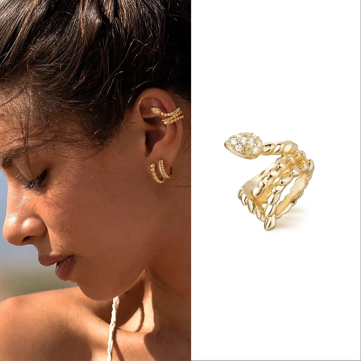 MYEARS Women Ear Cuff Earring Gold Non Pierced Ear Cartilage Clip on Wrap Hoop 14K Gold Filled Tiny Boho Beach Simple Minimalist Delicate Handmade Hypoallergenic Jewelry Gift-Sold as Single/Pair