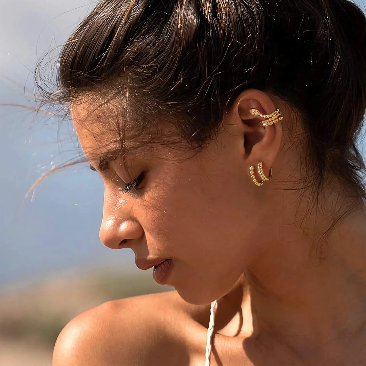 MYEARS Women Ear Cuff Earring Gold Non Pierced Ear Cartilage Clip on Wrap Hoop 14K Gold Filled Tiny Boho Beach Simple Minimalist Delicate Handmade Hypoallergenic Jewelry Gift-Sold as Single/Pair