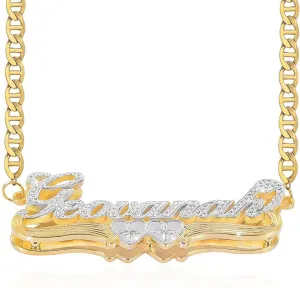 Name Necklace Double Plated Nameplate Two Tone Gold and Silver Heart Custom Necklaces Personalized Double Layered Design Letter Heart Choker Necklace Gift for Women Lover Men Necklace Jewelry