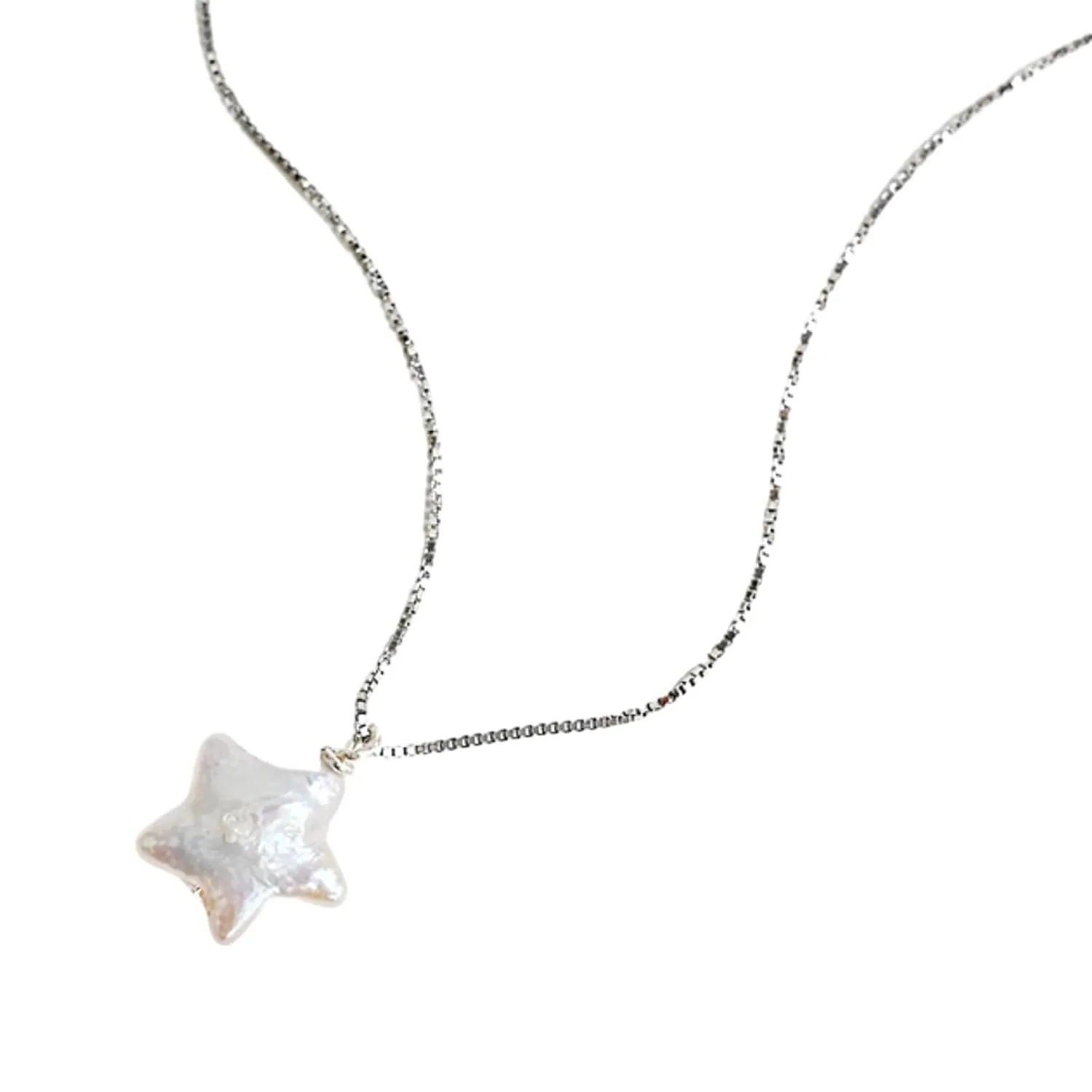 Natural Baroque Pearl Necklace for Women, Star Shaped Pearl Necklace Jewelry Pentagram Baroque Pearl Jewelry Gift for Mom Lover Her (925 Sterling Silver)