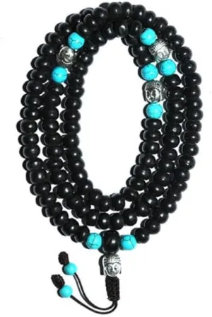 Natural Black Yak Bone,Buddha Head, Turquoise 8mm 108 Mala Beads, Spiritual, Meditation Beads, Reiki, Japa Mala, Buddhist Prayer Beads, Yoga Bracelet, healing beads LKMALA-RRGU-780
