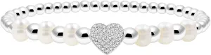Natural Pearl and Brass Balls Beaded Bracelet Decorated with Cubic Zirconia Heart Special Festivals Gift for Women YA4767