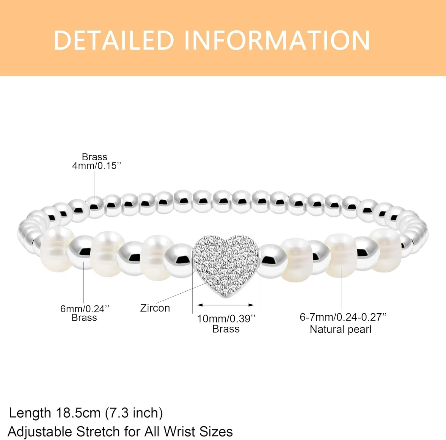 Natural Pearl and Brass Balls Beaded Bracelet Decorated with Cubic Zirconia Heart Special Festivals Gift for Women YA4767