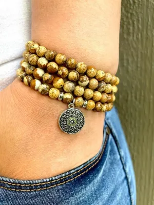 Natural PICTURE JASPER 6mm 108 Mala Beads, Spiritual, Meditation Beads, Reiki, Japa Mala, Buddhist Prayer Beads, Yoga Bracelet, healing beads LKMALA-RRGU-3297
